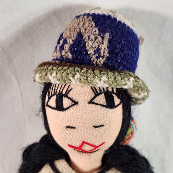 Peruvian Andean Handmade Doll Folk Art Embroidery Dress Mother with Baby 14 in - Picture 2 of 13